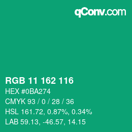 Color code: RGB 11 162 116 | qconv.com