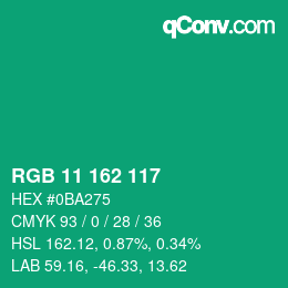 Color code: RGB 11 162 117 | qconv.com