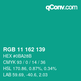 Color code: RGB 11 162 139 | qconv.com