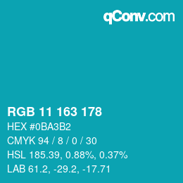 颜色代码: RGB 11 163 178 | qconv.com