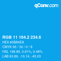 カラーコード: RGB 11 164.2 234.6 | qconv.com