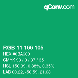 Color code: RGB 11 166 105 | qconv.com