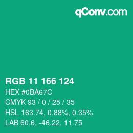 Color code: RGB 11 166 124 | qconv.com
