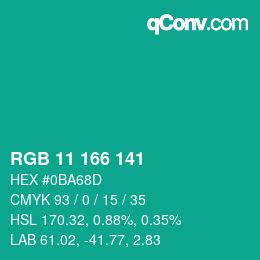 Código de color: RGB 11 166 141 | qconv.com