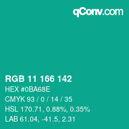 カラーコード: RGB 11 166 142 | qconv.com