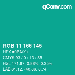 Color code: RGB 11 166 145 | qconv.com