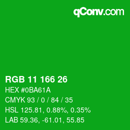 Color code: RGB 11 166 26 | qconv.com