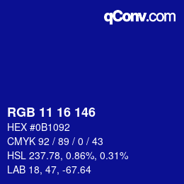 Color code: RGB 11 16 146 | qconv.com
