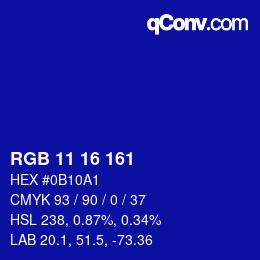 Color code: RGB 11 16 161 | qconv.com