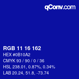 カラーコード: RGB 11 16 162 | qconv.com