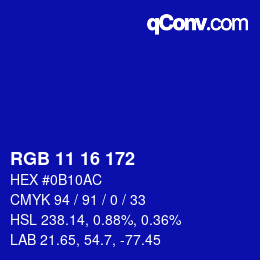 カラーコード: RGB 11 16 172 | qconv.com