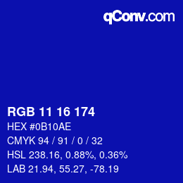 Color code: RGB 11 16 174 | qconv.com