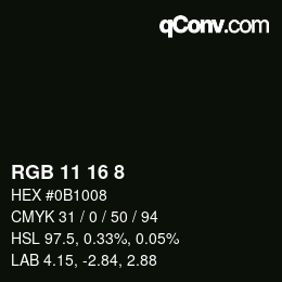 カラーコード: RGB 11 16 8 | qconv.com