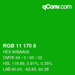 Color code: RGB 11 170 8 | qconv.com