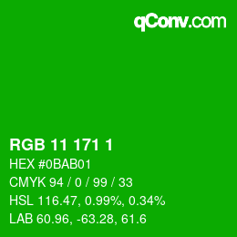 カラーコード: RGB 11 171 1 | qconv.com