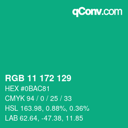 Color code: RGB 11 172 129 | qconv.com