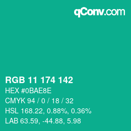 Color code: RGB 11 174 142 | qconv.com
