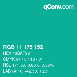 カラーコード: RGB 11 175 152 | qconv.com