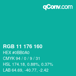 カラーコード: RGB 11 176 160 | qconv.com