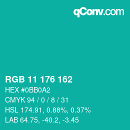 Farbcode: RGB 11 176 162 | qconv.com