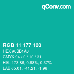 Color code: RGB 11 177 160 | qconv.com