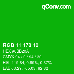 Color code: RGB 11 178 10 | qconv.com