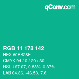 Color code: RGB 11 178 142 | qconv.com