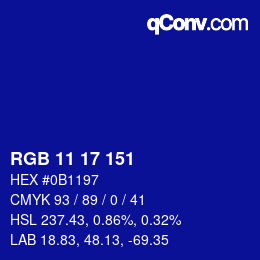 Color code: RGB 11 17 151 | qconv.com