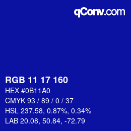 Color code: RGB 11 17 160 | qconv.com