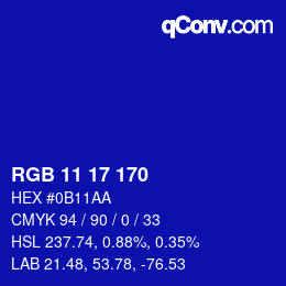 Color code: RGB 11 17 170 | qconv.com