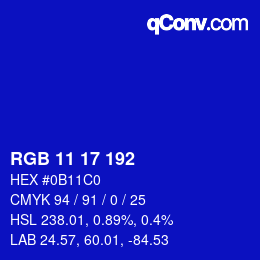 Color code: RGB 11 17 192 | qconv.com