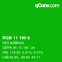 カラーコード: RGB 11 180 8 | qconv.com