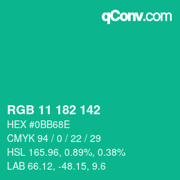Color code: RGB 11 182 142 | qconv.com