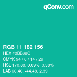 Color code: RGB 11 182 156 | qconv.com
