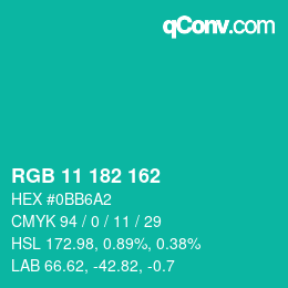 Color code: RGB 11 182 162 | qconv.com