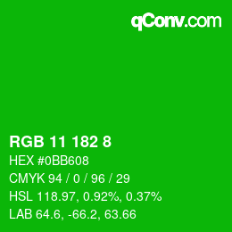 颜色代码: RGB 11 182 8 | qconv.com
