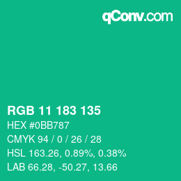 Color code: RGB 11 183 135 | qconv.com