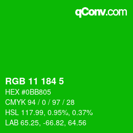 カラーコード: RGB 11 184 5 | qconv.com