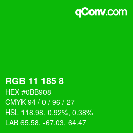 カラーコード: RGB 11 185 8 | qconv.com