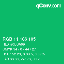 カラーコード: RGB 11 186 105 | qconv.com