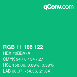 Color code: RGB 11 186 122 | qconv.com