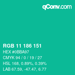 Color code: RGB 11 186 151 | qconv.com