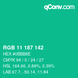 Color code: RGB 11 187 142 | qconv.com