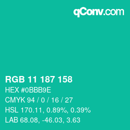 Color code: RGB 11 187 158 | qconv.com