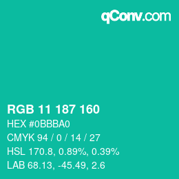 Color code: RGB 11 187 160 | qconv.com