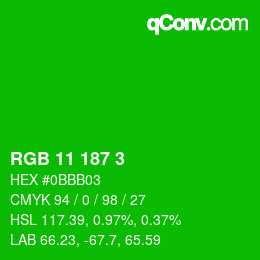 Color code: RGB 11 187 3 | qconv.com