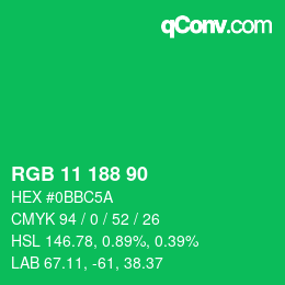 颜色代码: RGB 11 188 90 | qconv.com