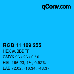 カラーコード: RGB 11 189 255 | qconv.com