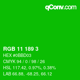 カラーコード: RGB 11 189 3 | qconv.com