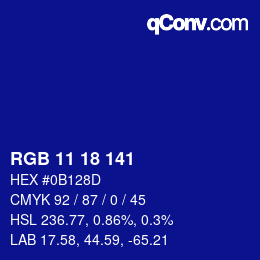 Color code: RGB 11 18 141 | qconv.com